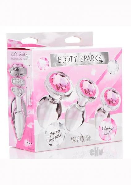 Pink Gem Glass Anal Plug Set