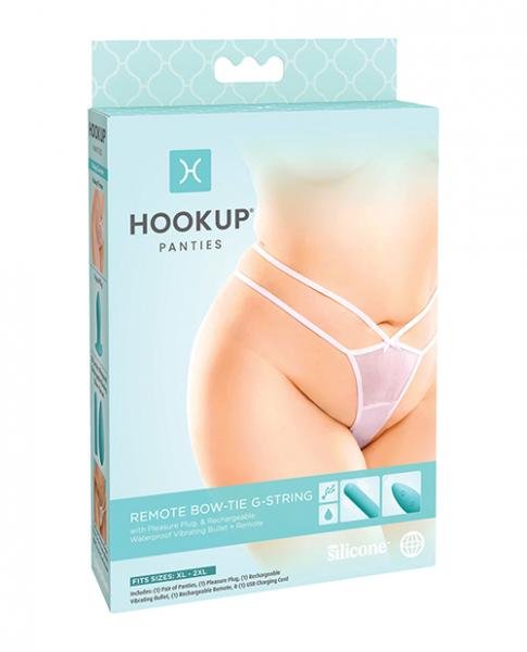 Hookup Remote Bow-tie G-string White Fits Size Xl-xxl